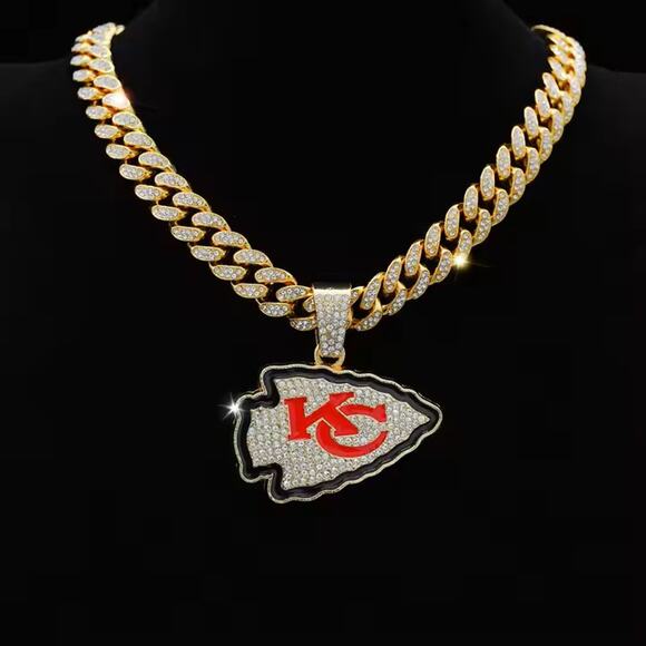 Necklace Iced Chain Kansas City Chiefs Fan Iced Pendant - Picture 1 of 3
